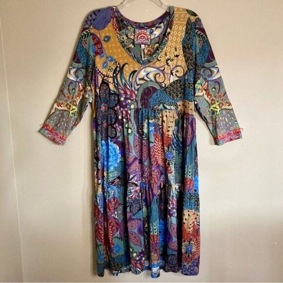 NEW Johnny Was Madison Vibrant 3/4 Sleeve Tiered Dress in Soft Knit Size S - Picture 4 of 11